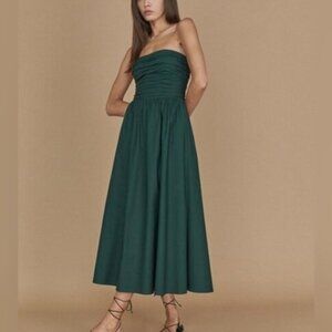NEW Reformation Lissa Cotton Midi Dress Forest Green Removable Strap | US 4 UK 8